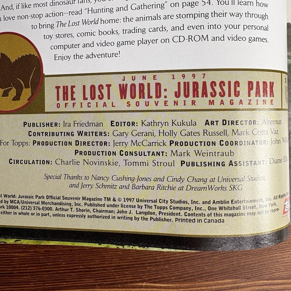1997 The Lost World Jurassic Park Official Souvenir Magazine T-Rex Cover Topps‎ - Picture 4 of 8